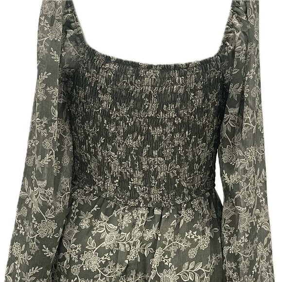 TRIXXI Green Floral Smocked Long Sleeve Midi Dress Square Neck Cottagecore M - Picture 7 of 11